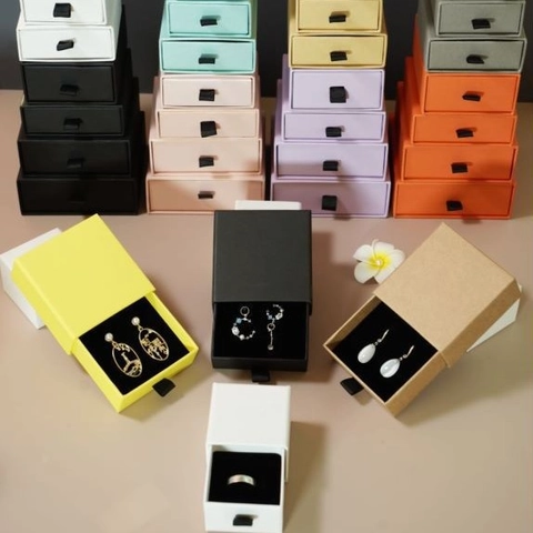 Drawer Jewelry Case Cardboard Ribbon Handle Display Organizer For Necklace Ring Earring Bracelet Gift Packaging Multi Color