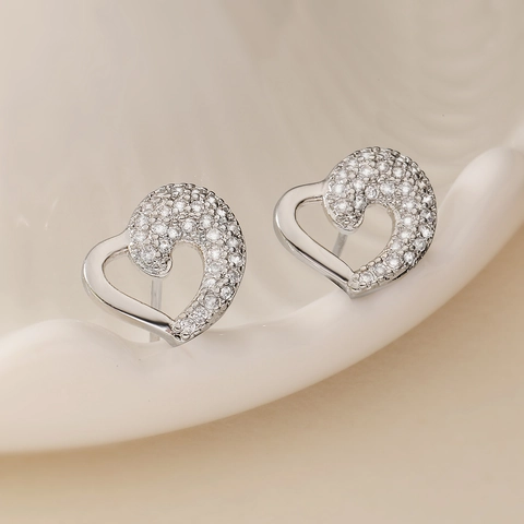Herz Ohrstecker Zirkon Kupfer Hohl Asymmetrisches Design Schmuck Für Damen Mädchen Mit Kupfer Ohrstecker