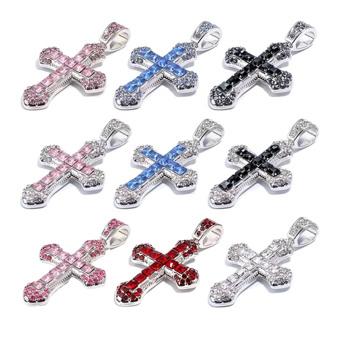 Ciondolo A Croce In Lega Con Strass Zircone Colorato Stile Hip Hop Accessori Per Creazione Collane Fai Da Te