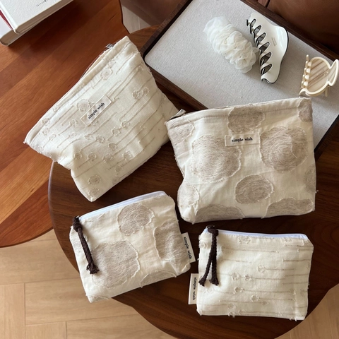 Cotton Linen Makeup Bag Jacquard Floral Pattern Zipper Closure Small Storage Pouch Women Cosmetic Organizer Wallet