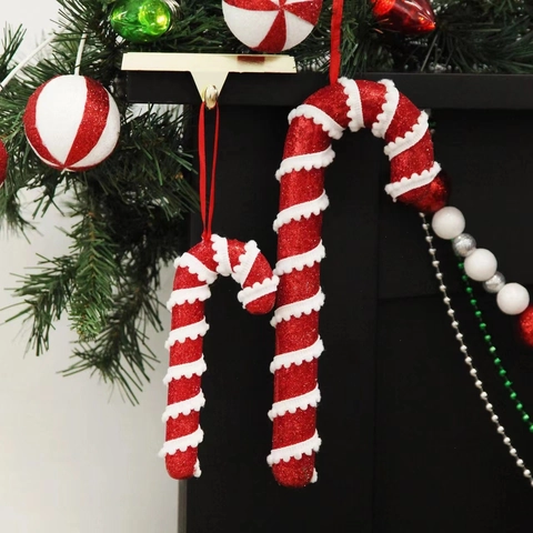 Christmas Candy Cane Ornaments Red White Glitter Foam Lightweight Spiral Ribbon Pendant For Festive Xmas Tree Home Decor