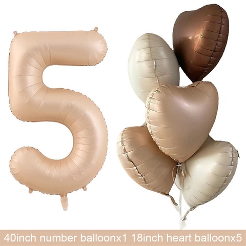 Retro Cream Caramel Aluminum Foil Number Heart Balloon Decoration Party Birthday Celebration Ins Style