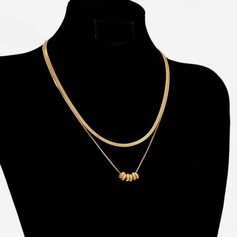 Double Layer Snake Chain Necklace Stainless Steel Gold Silver PVD Plated Minimalist Circle Bead Pendant Jewelry For Women