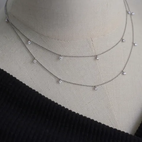 Shining Round Zircon Pendant Necklace Titanium Steel Silver Color Beaded Clavicle Chain Jewelry For Women
