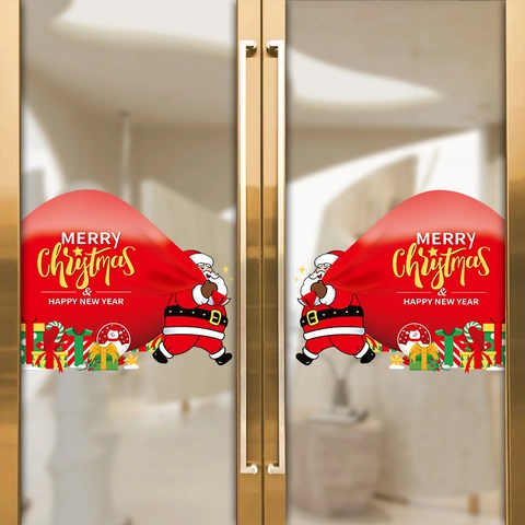 Christmas Window Stickers Static Cling PVC Santa Claus Double Sided Decals For Glass Door Shop Window Holiday Decor