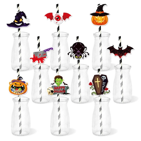 Halloween Papier Strohhalm Dekoration Karten Fledermaus Spinne Kürbis Thema Getränke Einsätze Party Ornament