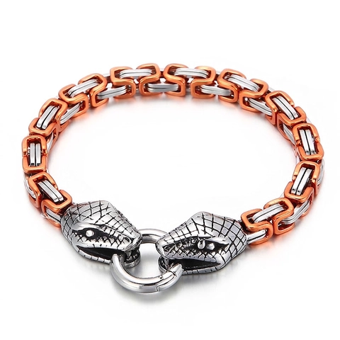 Bracciale A Catena Bizantina Da Uomo Acciaio Inossidabile Doppia Testa Di Serpente Gioielli Punk Rock Hip Hop