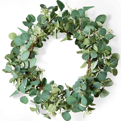 Ghirlanda di Foglie Verdi di Eucalyptus Artificiale Con Scritta Welcome Bacche Bianche per Porta d'Ingresso Finestra Casa Decorazione