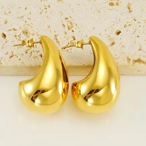 Chunky Wassertropfen Ohrringe 18K Vergoldeter Edelstahl Wasserfall Design Mode Hochglanzpolierter Schmuck Für Damen