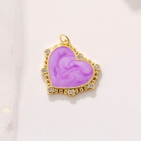 Colgante de Corazón de Cobre Chapado en Oro Con Incrustación de Circonia Esmalte Dije para Collar Pendientes Joyería Mujer
