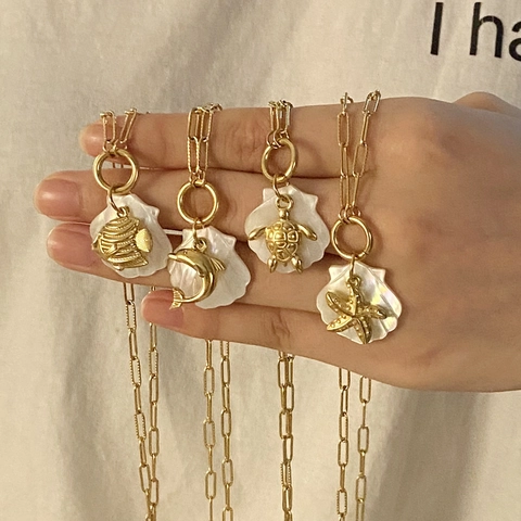 Roestvrijstalen Oceaan Ketting Goud Zeeschildpad Zeester Dolfijn Vis Schelp Hanger Dames Zomer Vakantie Sieraden