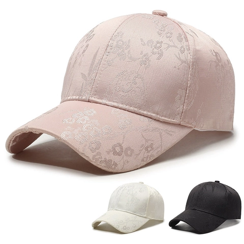 Baseball Cap Women Jacquard Floral Pattern Elegant Chinese Style Breathable Sun Hat Adjustable Metal Buckle Outdoor Fashion