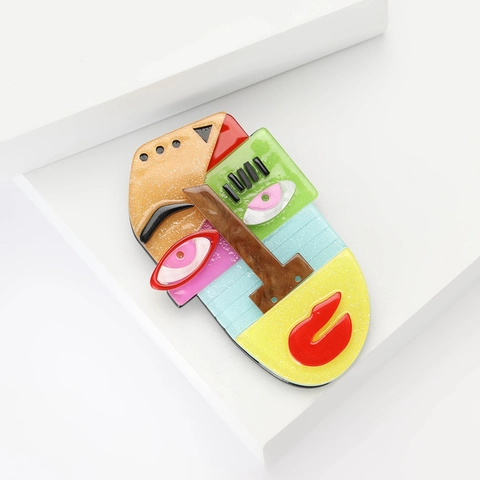 Broche Retrato Abstracto Cara Pin Acrílico Artístico Geométrico Multicolor Purpurina Decoración Ropa