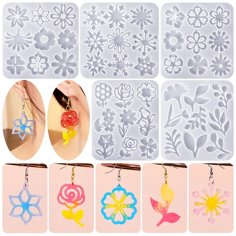 Moule En Silicone Pour Pendentif Boucle Oreille DIY Forme Fleur Feuille Flocon Neige Coulée Résine Fabrication Bijoux Artisanat