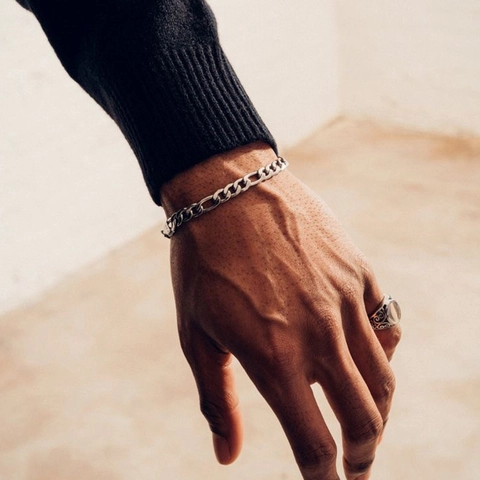 Stainless Steel Figaro Chain Bracelet Schwermetall Poliertes Glied Punk Hip Hop Schmuck Hand Accessoire Für Herren Damen