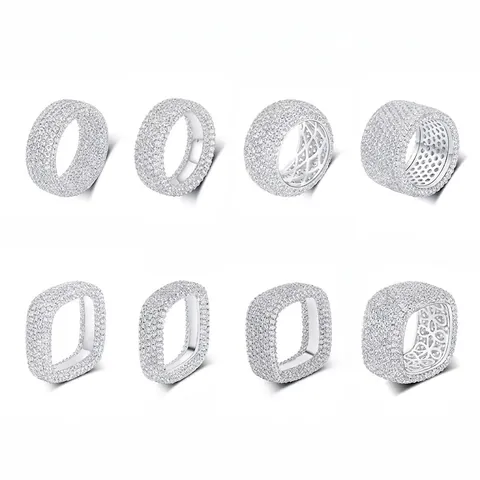 Hip Hop Wide Band Ring Copper 18K Gold Plated Micro Pave Cubic Zirconia Geometric Hollow Jewelry For Men Women