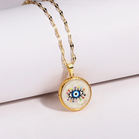 Collar Con Colgante De Ojo Turco Y Delfín Chapado En Oro Latón Esmalte Ojo Azul Cadena De Clavícula De Color Joyería