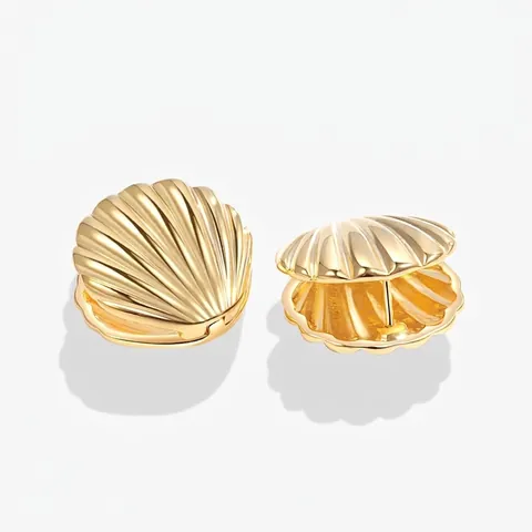 Boucles d'Oreilles Clous Texture Coquille Minimaliste Vintage Français Bijoux en Cuivre Électroplaqué Or Argent Boucles d'Oreilles en Métal Femme