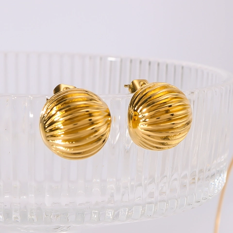 Orecchini Lobo Emisfero Acciaio Inossidabile Placcato Oro 18K Strisce Cavo Elegante Minimalista Gioielli Donna