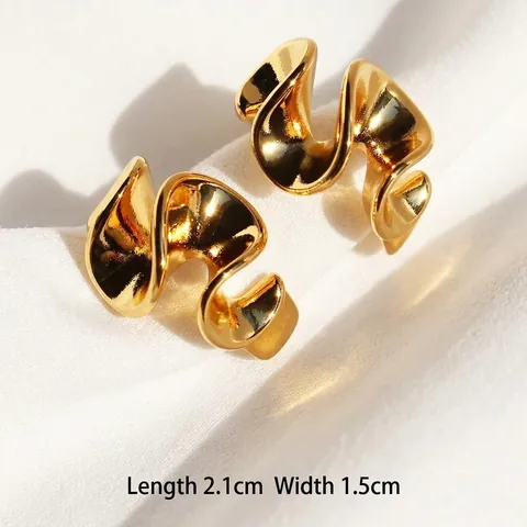 Fashion Abstract Geometric Wave Stud Earrings Adjustable Open Ring Brass Jewelry With 925 Sterling Silver Post For Women