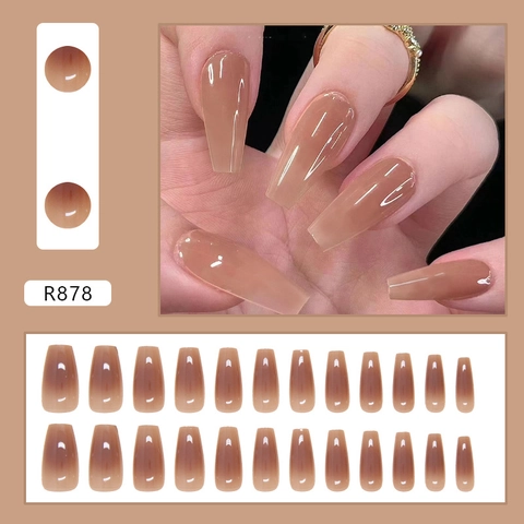 Uñas Postizas Press On Coffin Largas Degradado Café Ombré Brillantes Bailarina Para Mujeres