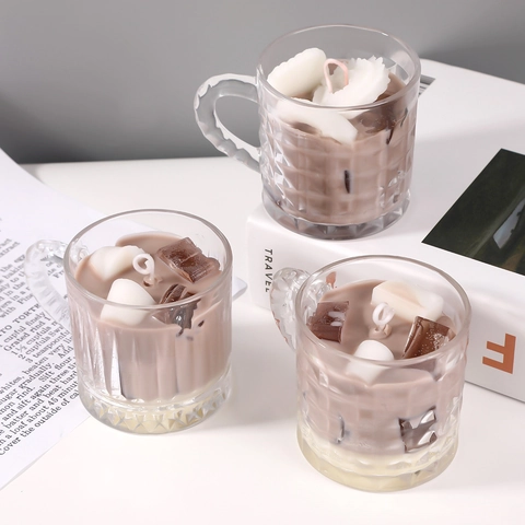Simulation Coffee Scented Candle Soy Wax Realistic Dessert Design Glass Jar With Handle Home Decor Aromatherapy Gift
