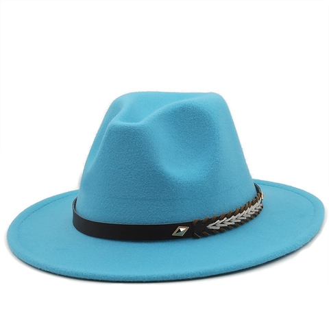 Cappello Fedora Unisex Feltro Di Lana Tesa Larga Cintura In Pelle Tessitura Decor Vintage Stile Jazz Britannico