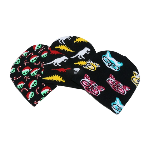 Knitted Beanie Hat Acrylic Warm Winter Dinosaur Cat Alien Cartoon Patterned Skull Cap For Women Men