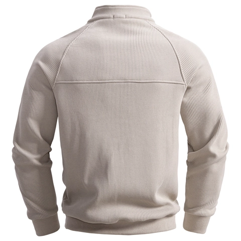Herren Sweatshirt Mit Stehkragen Und Viertelreißverschluss Lässiger Baumwollmischung Rippstrick Pullover Langarm Oberteil