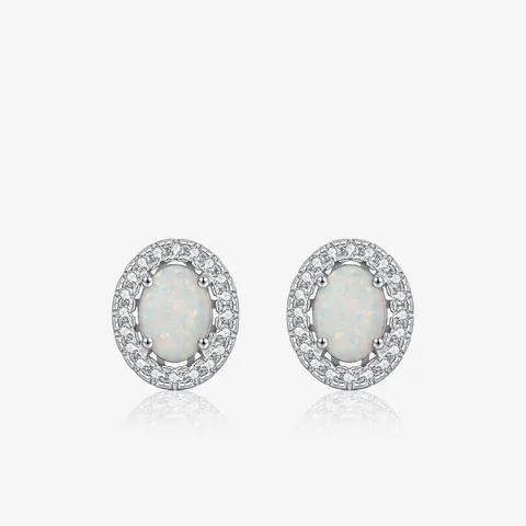 Ovale Weiße Opal Ohrstecker Für Damen Mit Zirkon Halo 925 Sterling Silber Ohrring Stecker Eleganter Schmuck