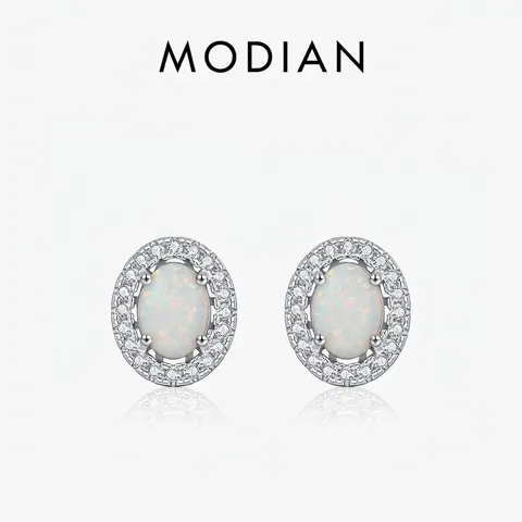 Orecchini A Lobo In Opale Bianco Ovale Per Donna Con Halo Di Zirconi Argento 925 Gioielli Eleganti