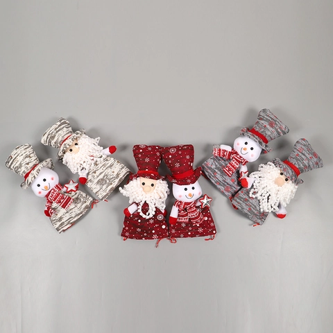 Sacs Cadeaux De Noël Tissu Père Noël Bonhomme De Neige Chapeau Haut De Forme Pochette À Cordon Décoration De Fête