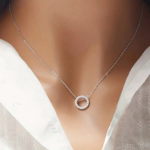 Collier Pendentif Cercle Rond Minimaliste Cuivre Serti De Zircon Bijoux De Mode Géométriques Simples Pour Femmes