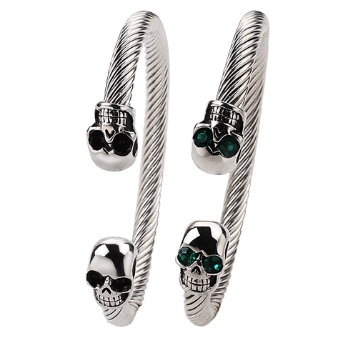 Brazalete Abierto De Acero Inoxidable Con Cable Trenzado Calavera Puño Punk Gótico Hip Hop Joyería Hombre Mujer
