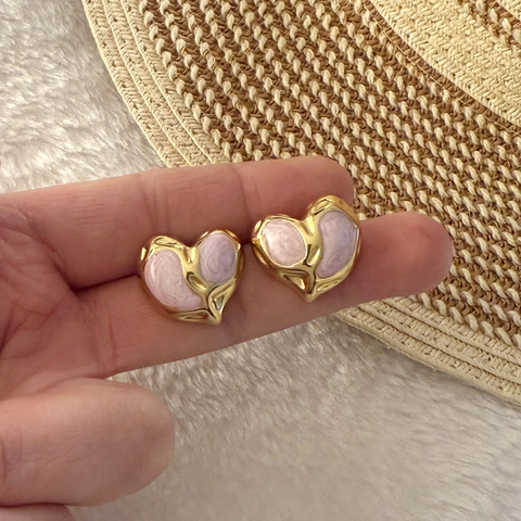 Herz Ohrstecker Edelstahl Emaille Tropföl Vintage Süßer Vergoldeter Modeschmuck Damen
