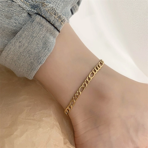 Tobillera De Cadena Figaro De Acero Inoxidable Para Mujeres Y Hombres Estilo Hip Hop Punk Joyería De Pies Con Cierre