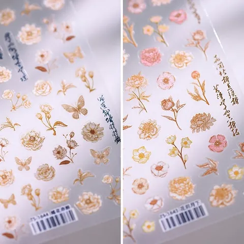 Butterfly Flower Chinese Calligraphy Nail Art Stickers Ultra Thin Self Adhesive Manicure Decals Retro Vintage Decoration