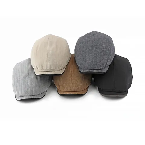 Retro British Style Herringbone Flat Cap Breathable Cotton Polyester Newsboy Beret Hat With Metal Decor For Men Women