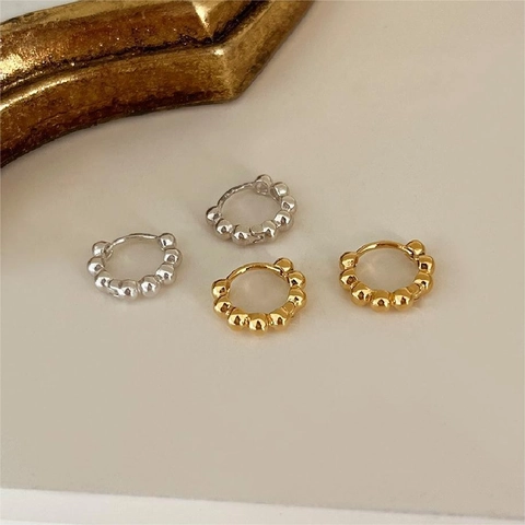 925 Sterling Silber Perlen Creolen Minimalistische Geometrische Kleine Runde Kugel Ohrstecker Für Damen
