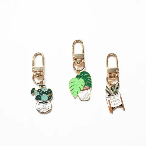 Portachiavi Creativo Pianta in Vaso Lega di Zinco Smalto Monstera Sansevieria Erba di Soldi Anello Chiave Ciondolo Borsa Accessorio Gioielli Donna