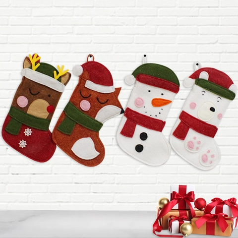 Calze Di Natale Tessuto Feltro Cartone Animato Pupazzo Di Neve Renna Orso Volpe Ornamenti Appesi Decorazione Albero Regalo