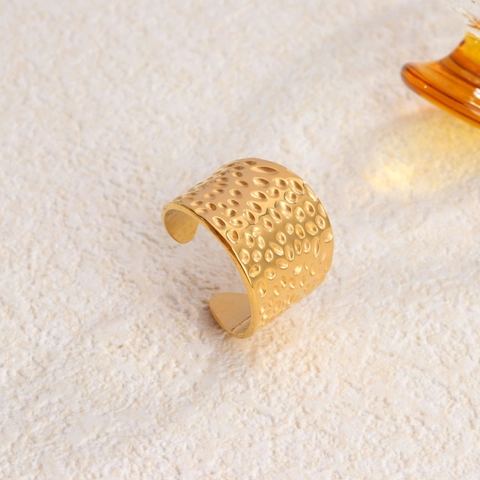 Retro Titanium Steel Rings Gold Plated Open Adjustable Woven Hammered Chain Pattern Minimalist Jewelry Gift