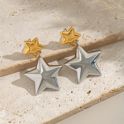 Stern Ohrhänger Edelstahl Bicolor Gold Silber Poliert Hypoallergen Wasserdicht Modeschmuck Für Damen