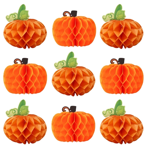 Bola de Panal de Calabaza Decoración de Fiesta Acción de Gracias Halloween Papel Plegado 3D Ornamento Diseño de Escritorio Festivo