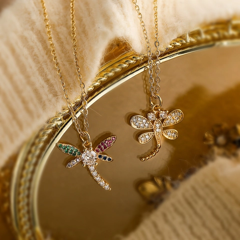 Libelle Hanger Ketting Verguld Koper Zirkonia Sierlijke Mode Sieraden Voor Vrouwen