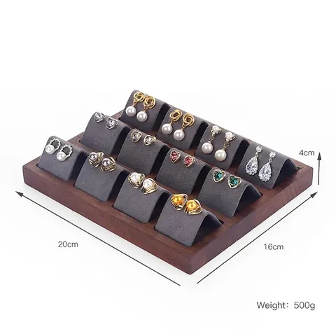 Walnut Wood Earring Display Rack Velvet Jewelry Organizer Detachable Stud Earring Holder Showcase Countertop Nordic Style