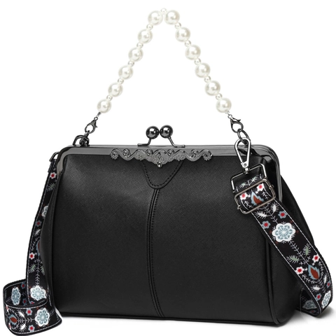 Retro Kiss Lock Handbag PU Leather Leopard Print Vintage Doctor Bag Crossbody Shoulder Tote For Women
