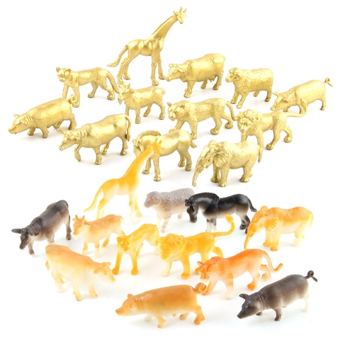 Mini Figurine Animali Simulazione Plastica Oro E Colorato Foresta Zoo Modello Giocattoli Educativo Ornamento Da Scrivania