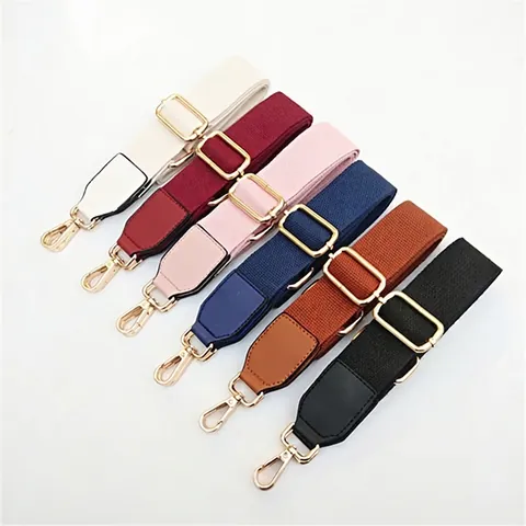 Adjustable Bag Shoulder Strap Canvas Replacement Crossbody Belt Solid Color PU Leather Connector Gold Metal Buckle