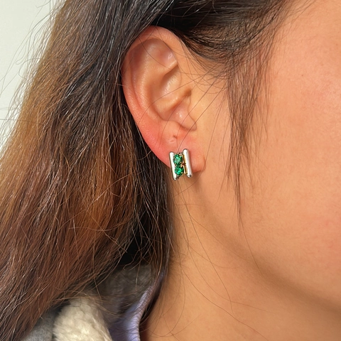 Sweet Stainless Steel 18K Gold Plated Rhinestone Stud Earrings For Women Minimalist Green White Square Geometric Earrings Jewelry